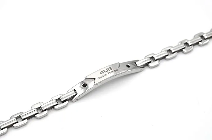 4US Gioielli 4UBR0733 Bracciale da Uomo in Acciaio con Targhetta e Pietre Nere