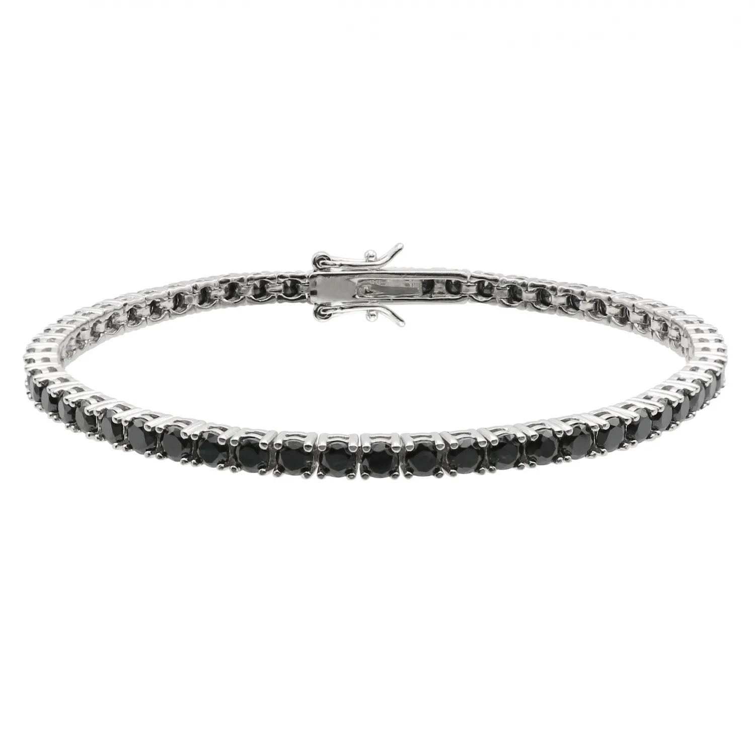 Tennis In Argento 925 Rodio 18 cm con Zirconi Neri 3 mm