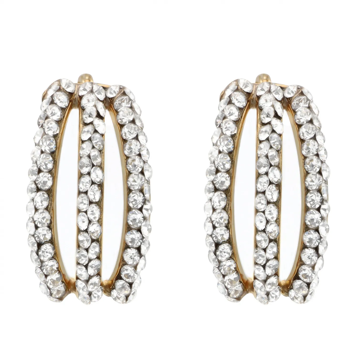 Orecchini in Oro Giallo 750 con Tre File di Pietre