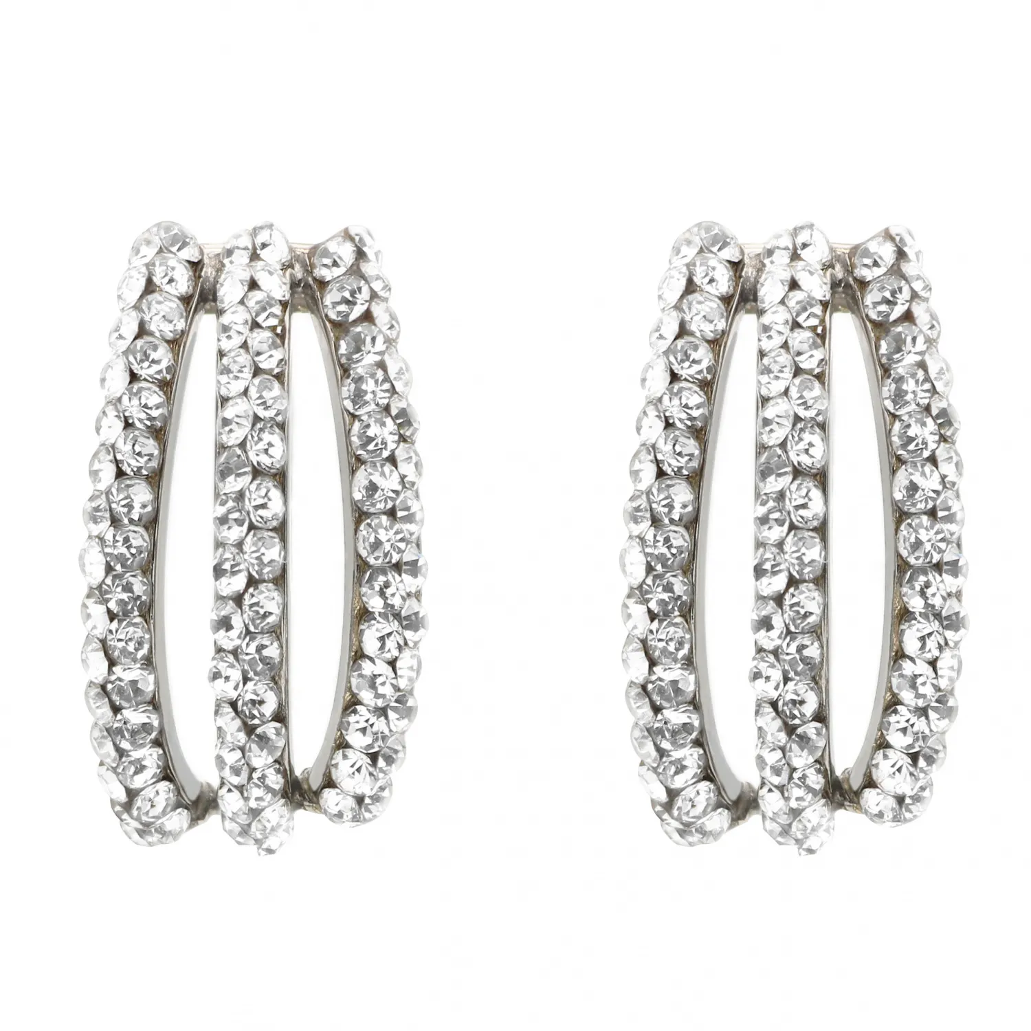 Orecchini in Oro Bianco 750 con Tre File di Pietre