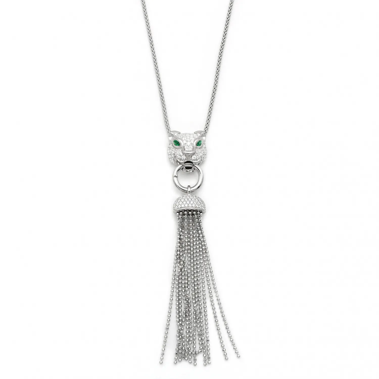 Collana argento 925 centrale pantera con frappe