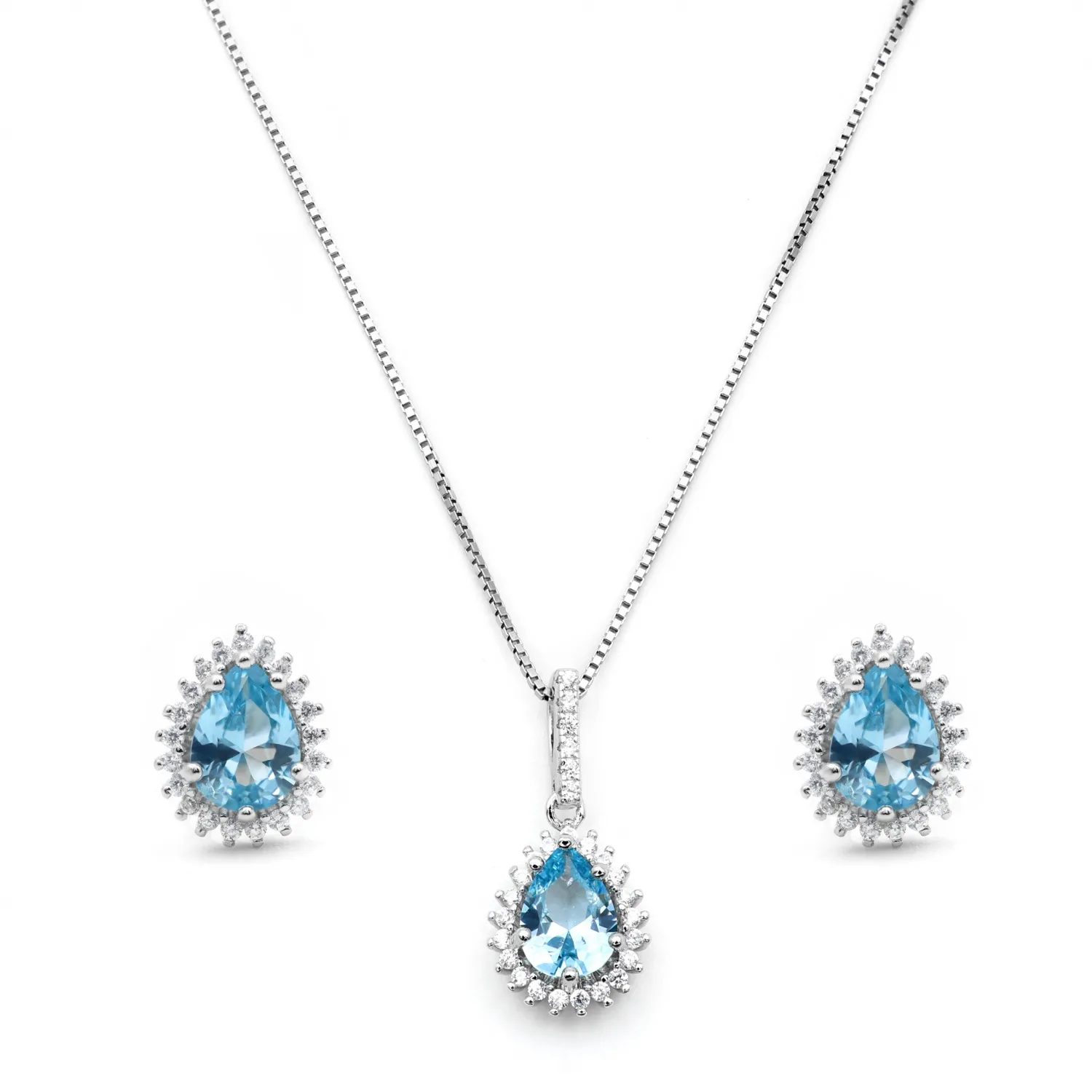 PARURE IN ARGENTO 925 GOCCIA COLORE ACQUAMARINA