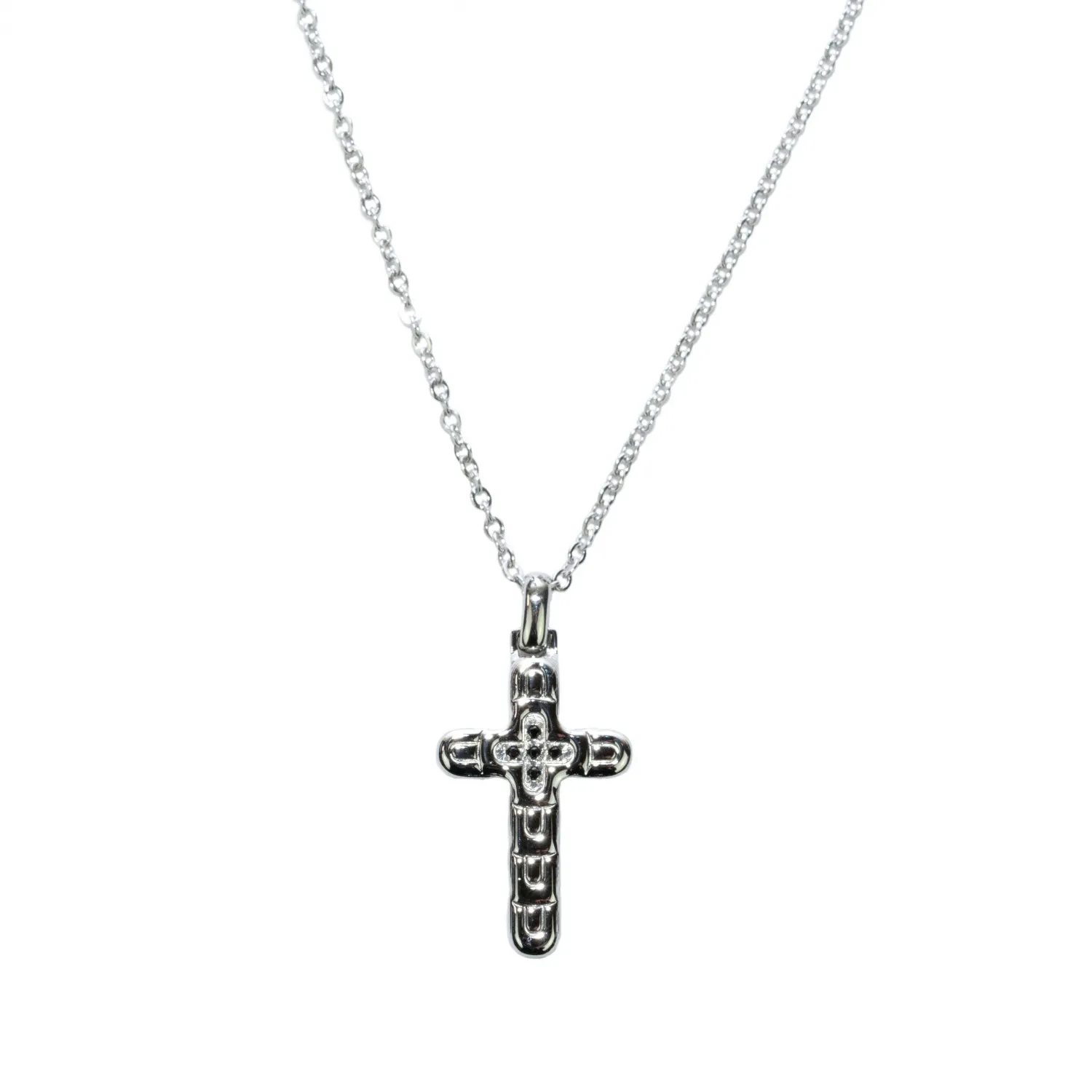 Collana in Acciaio con Croce e Zirconi Neri