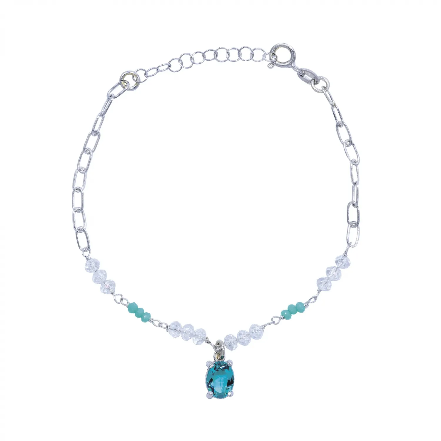 Bracciale in Argento 925 con Pietra Verde Acqua
