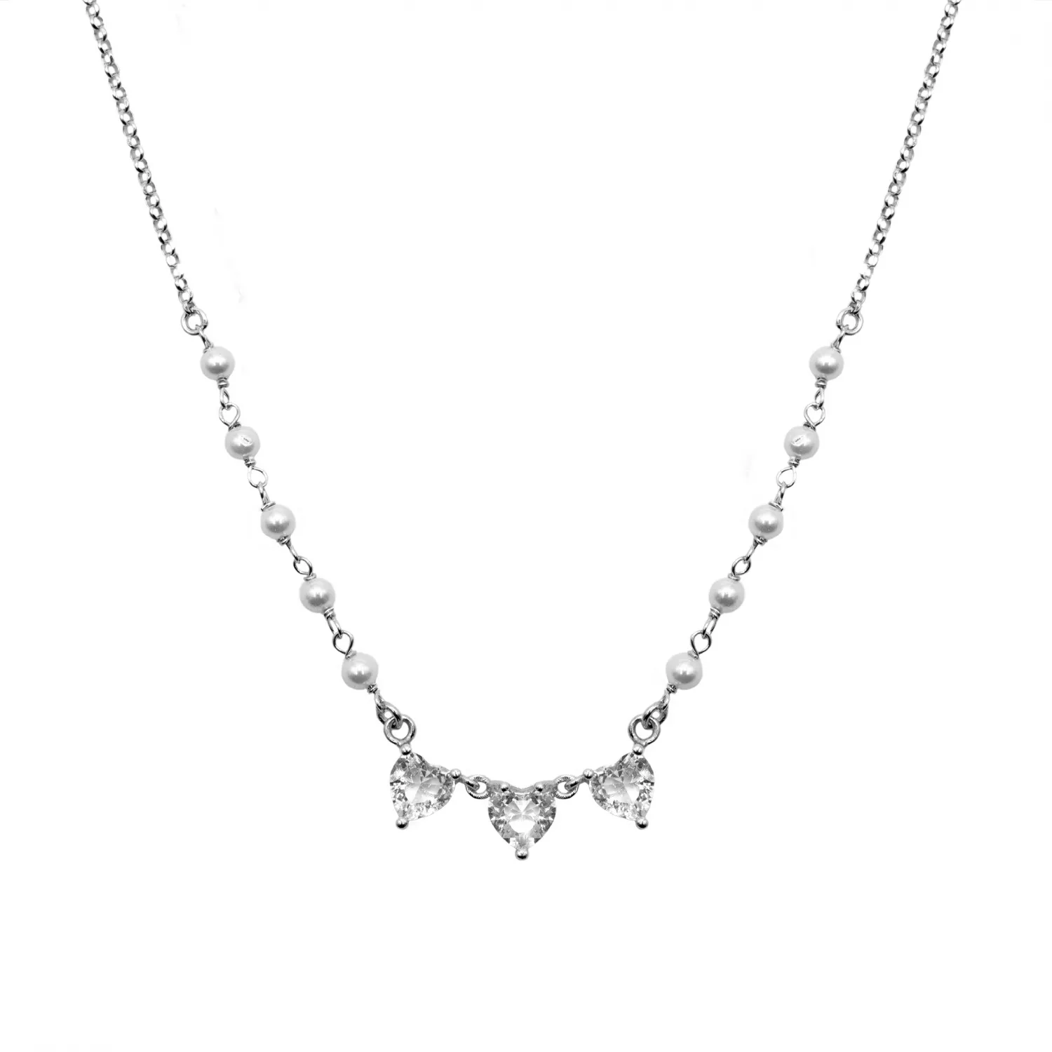 Collier in Argento 925 con Cuori e Perline