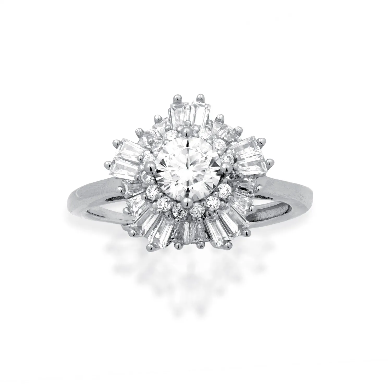 Anello a Fiore con Baguette in Argento 925