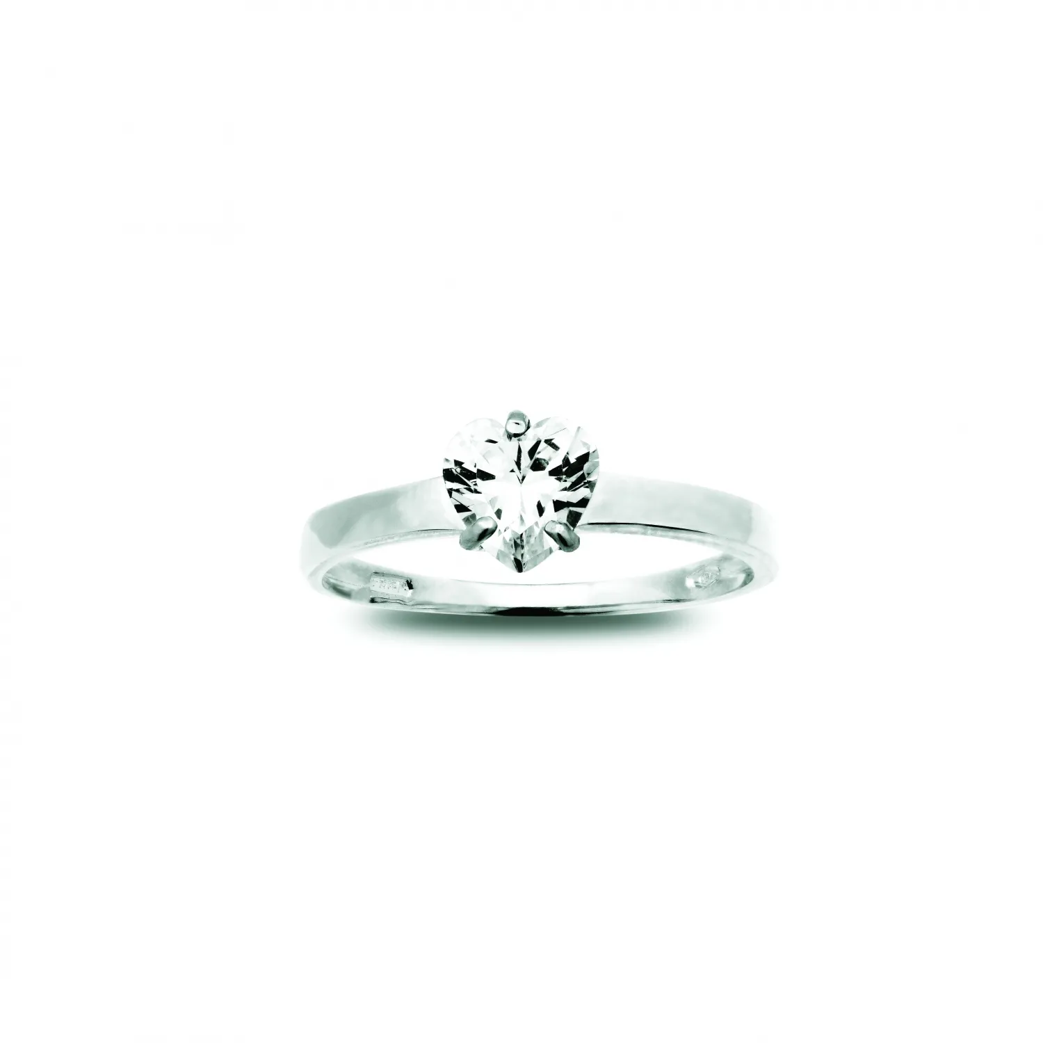 Anello Solitario Cuore in Oro Bianco 750