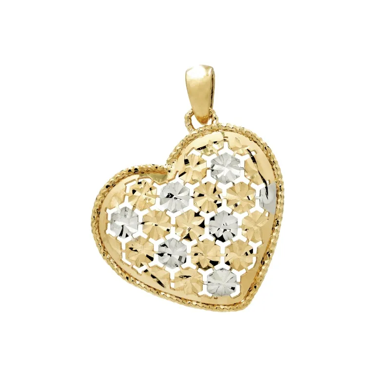 Cuore in Oro 750 Bicolore con Fiori