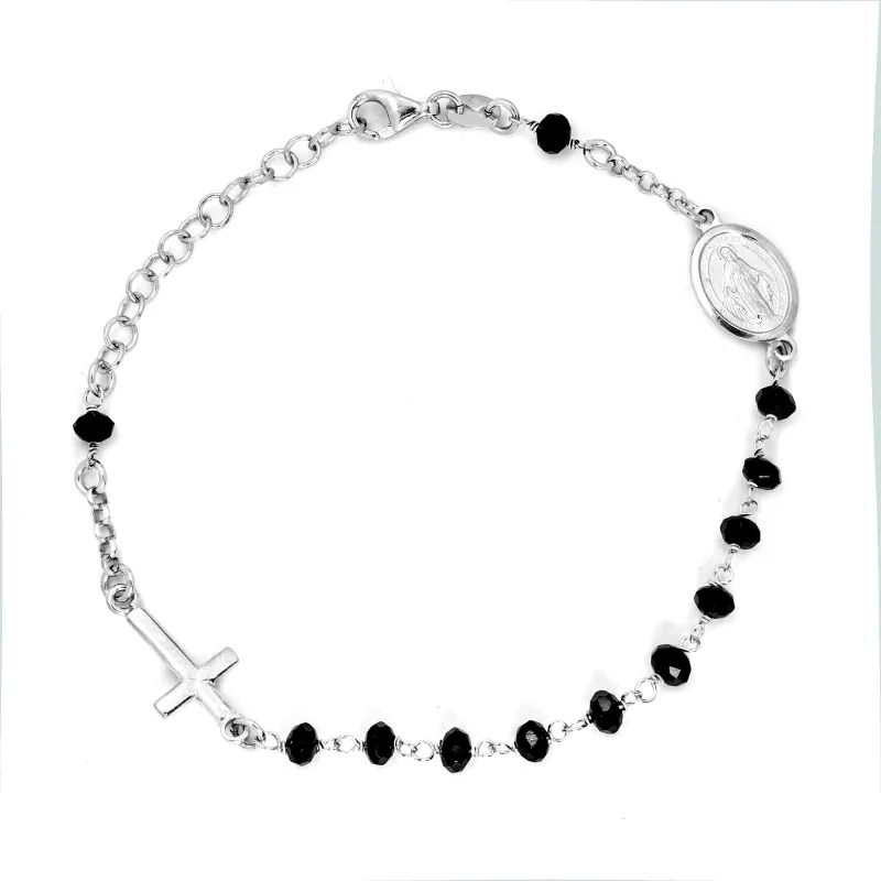 Bracciale Rosario Palline Nere in Argento 925