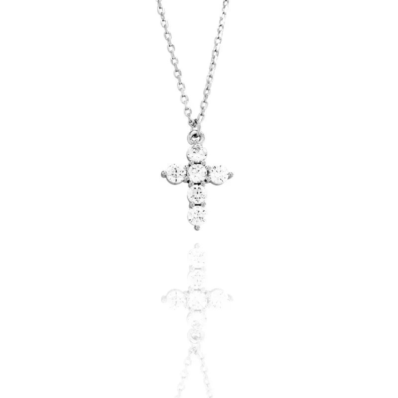 Collier con Pendente a Croce Zirconi Bianchi in Argento 925