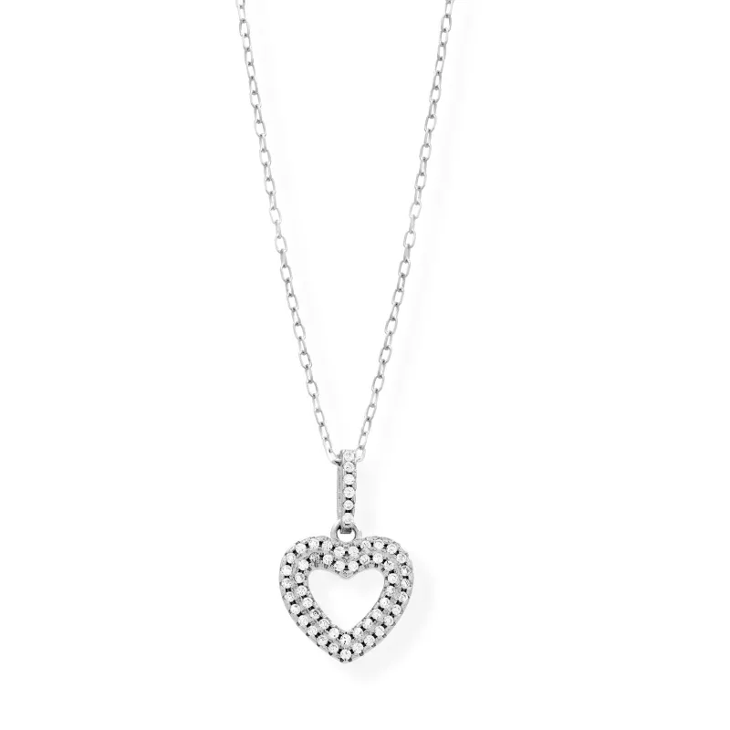 Collier in Argento 925 Pendente a Cuore Pavè medio