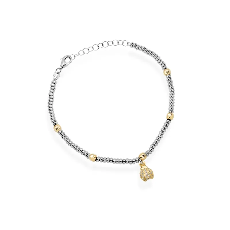 Bracciale in Argento 925 con Sfere e Coccinella