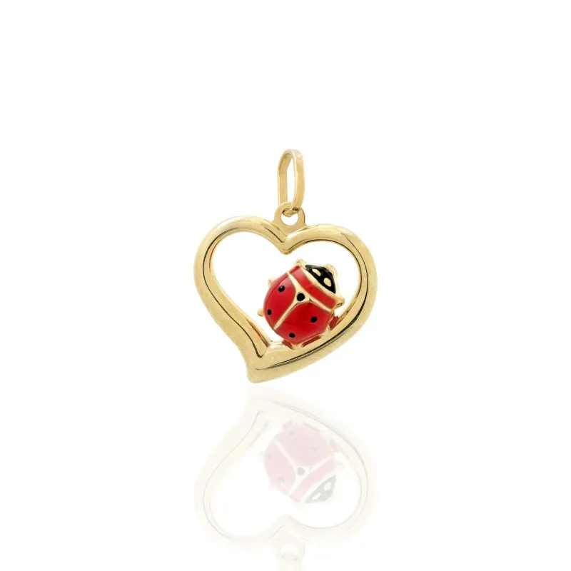 Pendente a Cuore con Coccinella in Oro 750