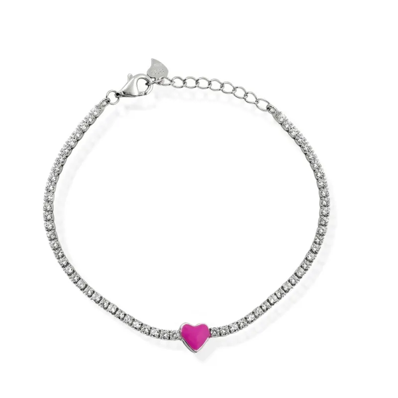Bracciale con Zirconi e Cuore Rosa in Argento 925