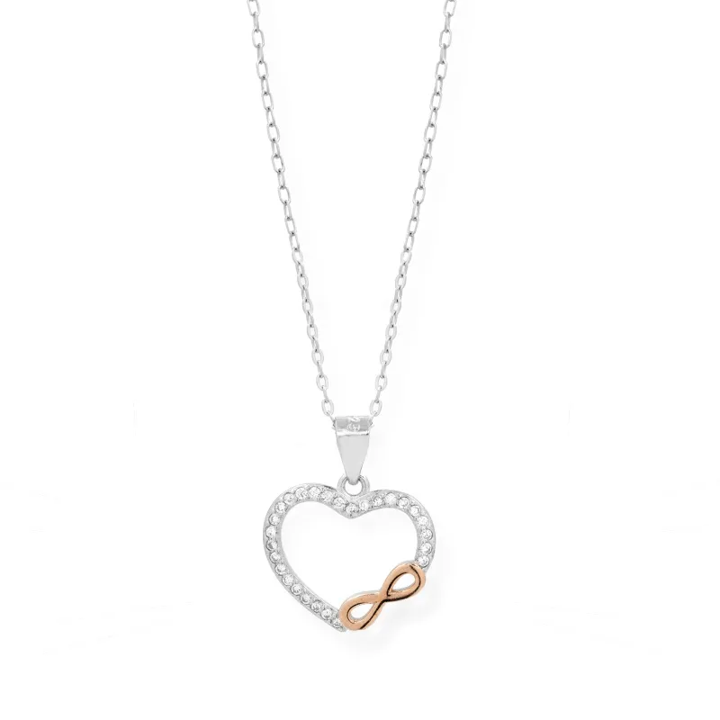 Collier in Argento 925 Cuore Zirconi e Infinito Rosè