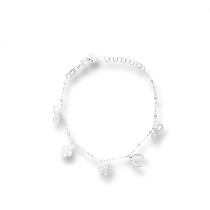 Bracciale in Argento 925 con Palline e Charms Portafortuna