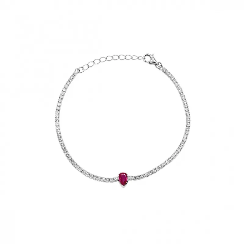 Bracciale in Argento 925 Tennis con Pietra a Goccia Assortita