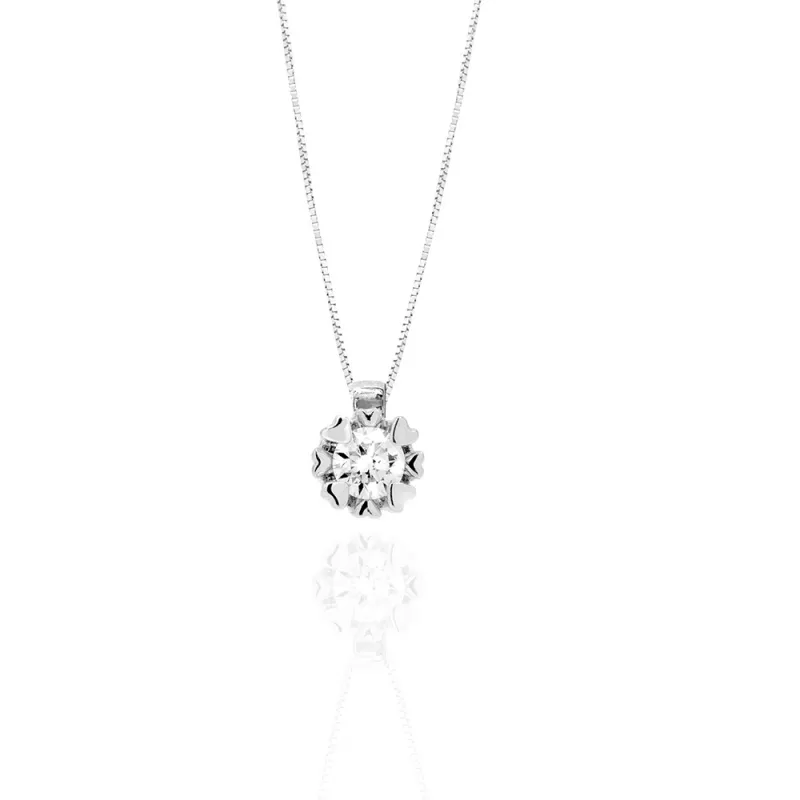 Collier Punto Luce con Diamante ct 0,07 con Griffes a Cuore