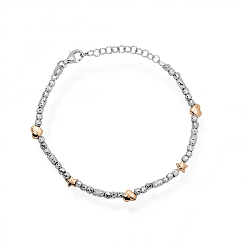 Bracciale in Argento 925 con Cuori e Stelle