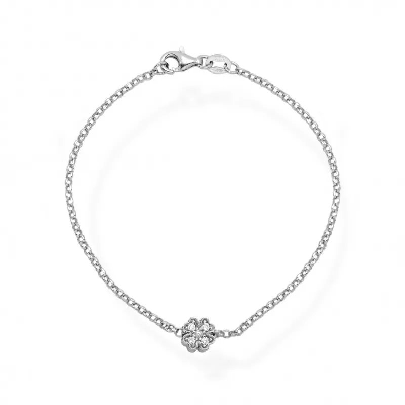 Bracciale in Argento 925 Centrale Quadrifoglio Pavè