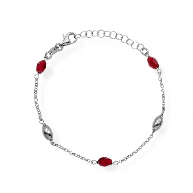 Bracciale in Argento 925 Pietre Rosse Alternate