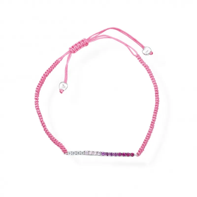 Bracciale in Argento 925 con Cordino e Centrale Tennis Rosa