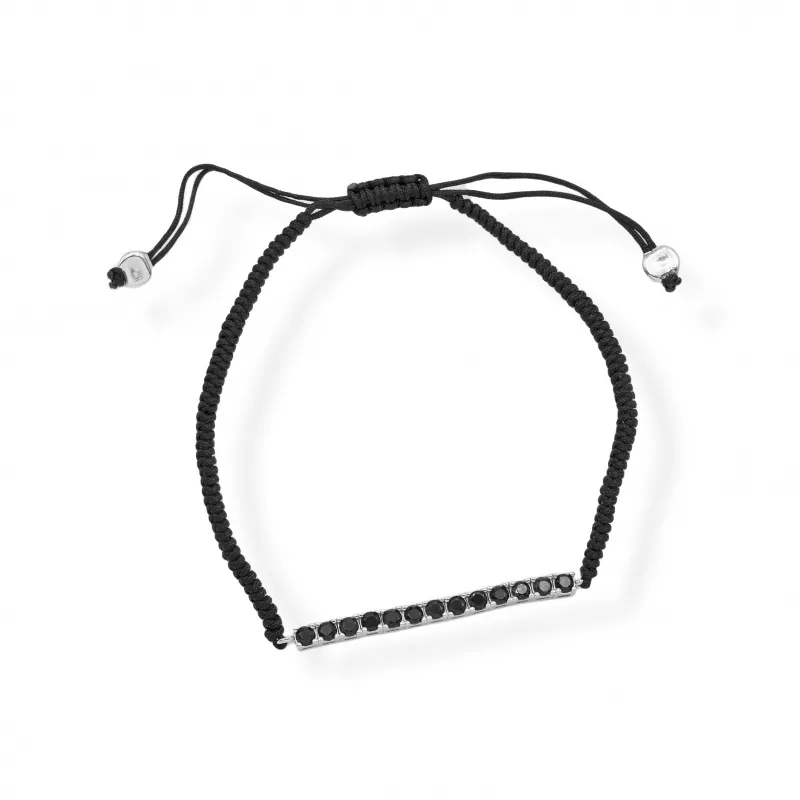 Bracciale in Argento 925 con Cordino e Centrale Tennis Nero