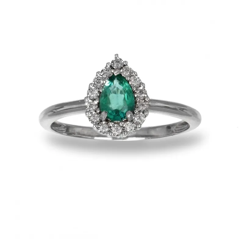Anello con Smeraldo a Goccia e Diamanti ct 0.06