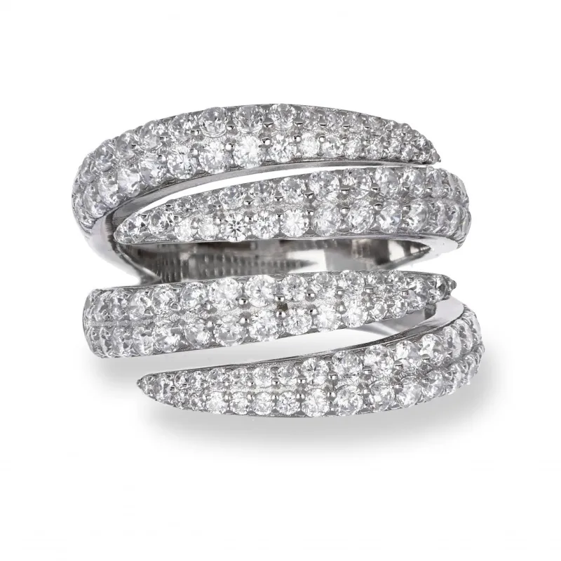 Anello in Argento 925 a Quattro File Pavè