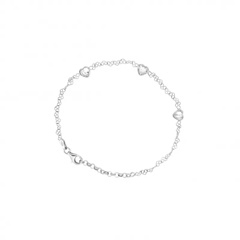 Bracciale in Argento 925 con maglia a Cuore e Zirconi
