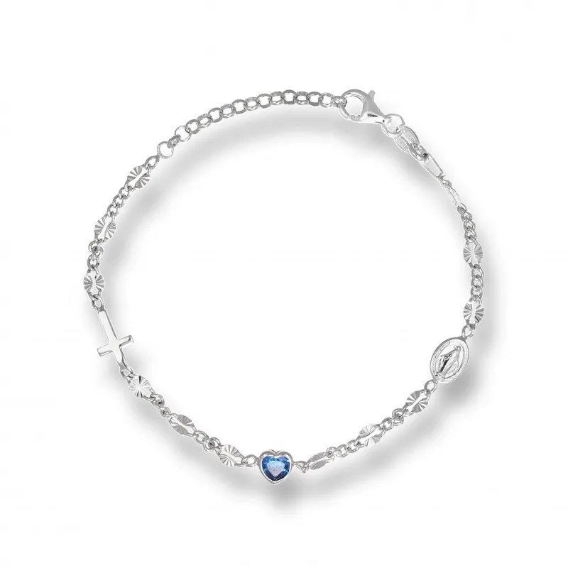 Bracciale in Argento 925 Maglia Rosario con Cuore e Simboli Sacri
