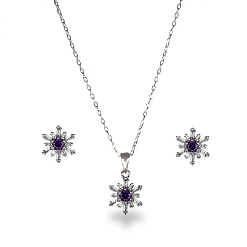 Parure in Argento 925 con Fiori in Zirconi Taglio Baguette