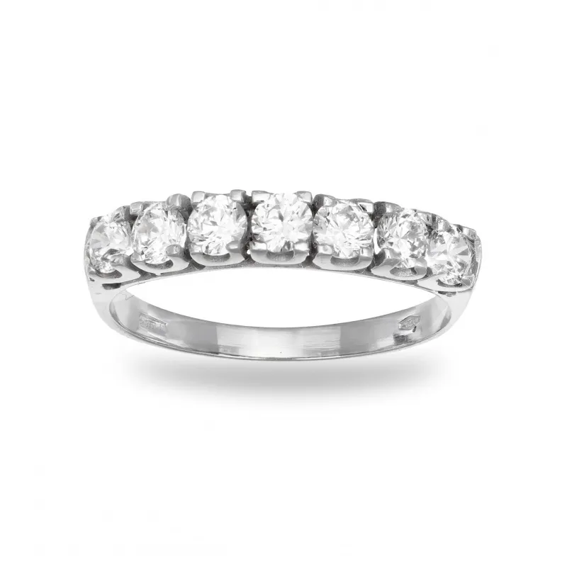 Anello Riviere in Oro Bianco 375 con Sette Pietre