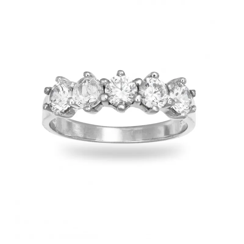 Anello Riviere in Oro Bianco 375 con Cinque Pietre