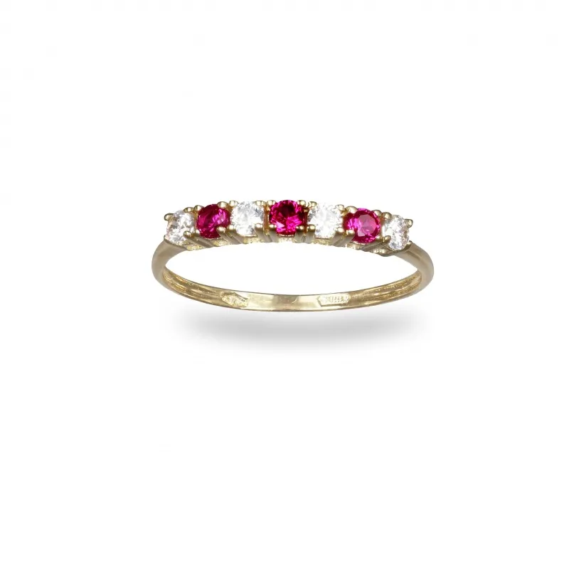 Anello Riviere in Oro Bianco 375 con Pietre Rosse e Bianche