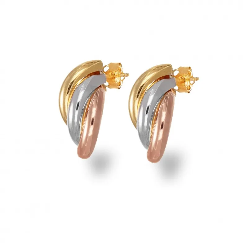 Orecchini a Bottone in Oro 375 Unoaerre Tre Colori Scalare