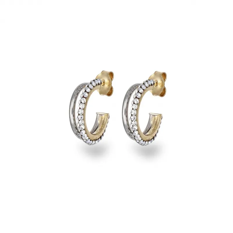 Orecchini a Bottone in Oro 375 Doppia Fila di Cristalli