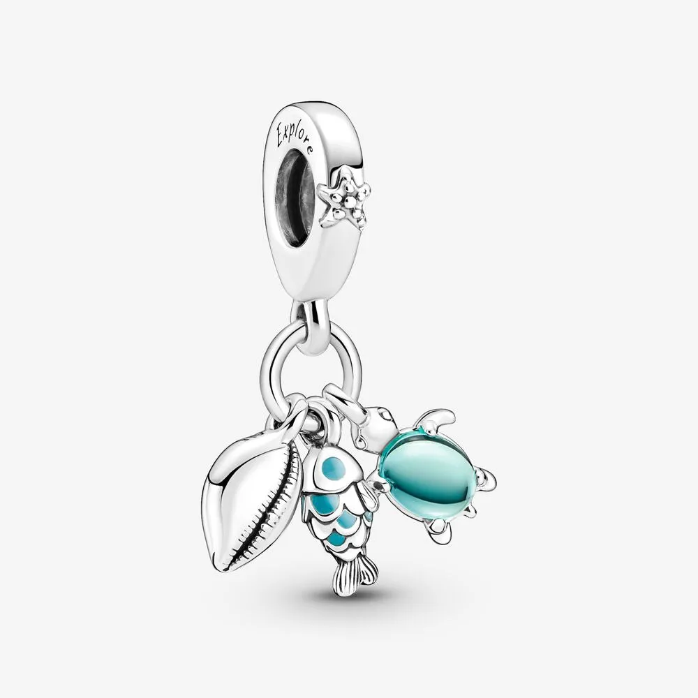 Pandora Charm Pendente Pesciolino, Tartaruga Marina e Conchiglia in Argento