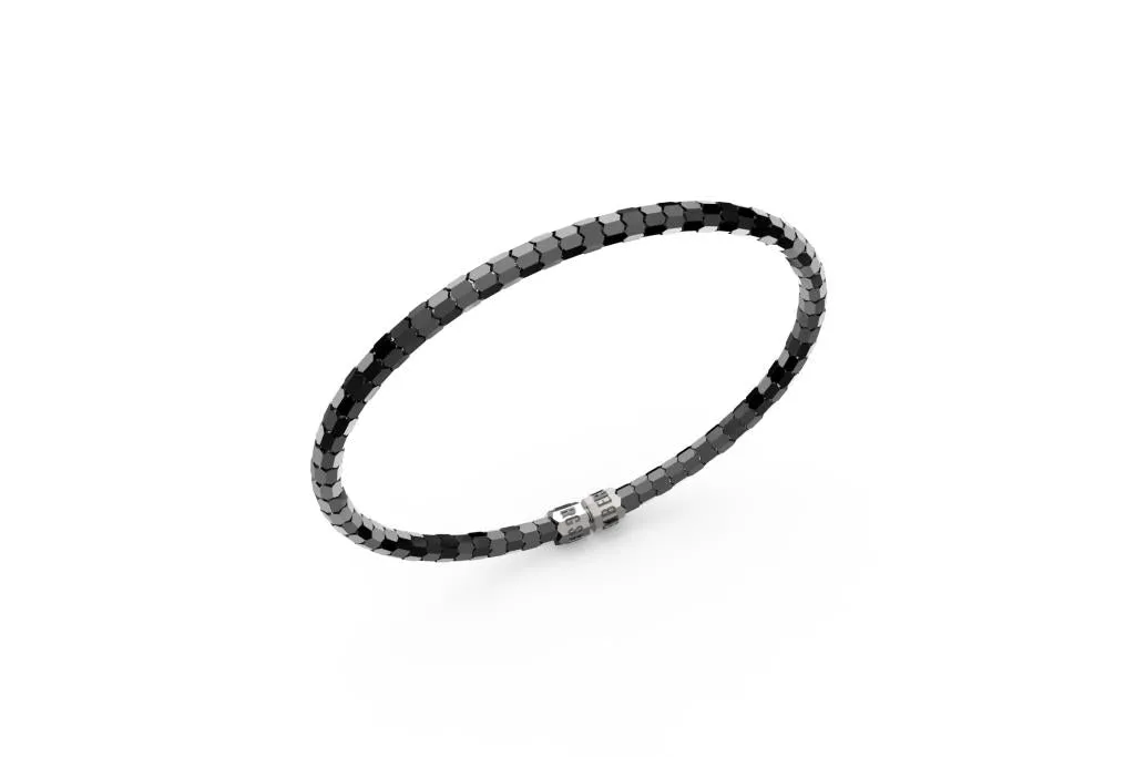 Bikkembergs Bracciale Uomo Geometrics In Acciaio Nero Con Elementi Sfaccettati