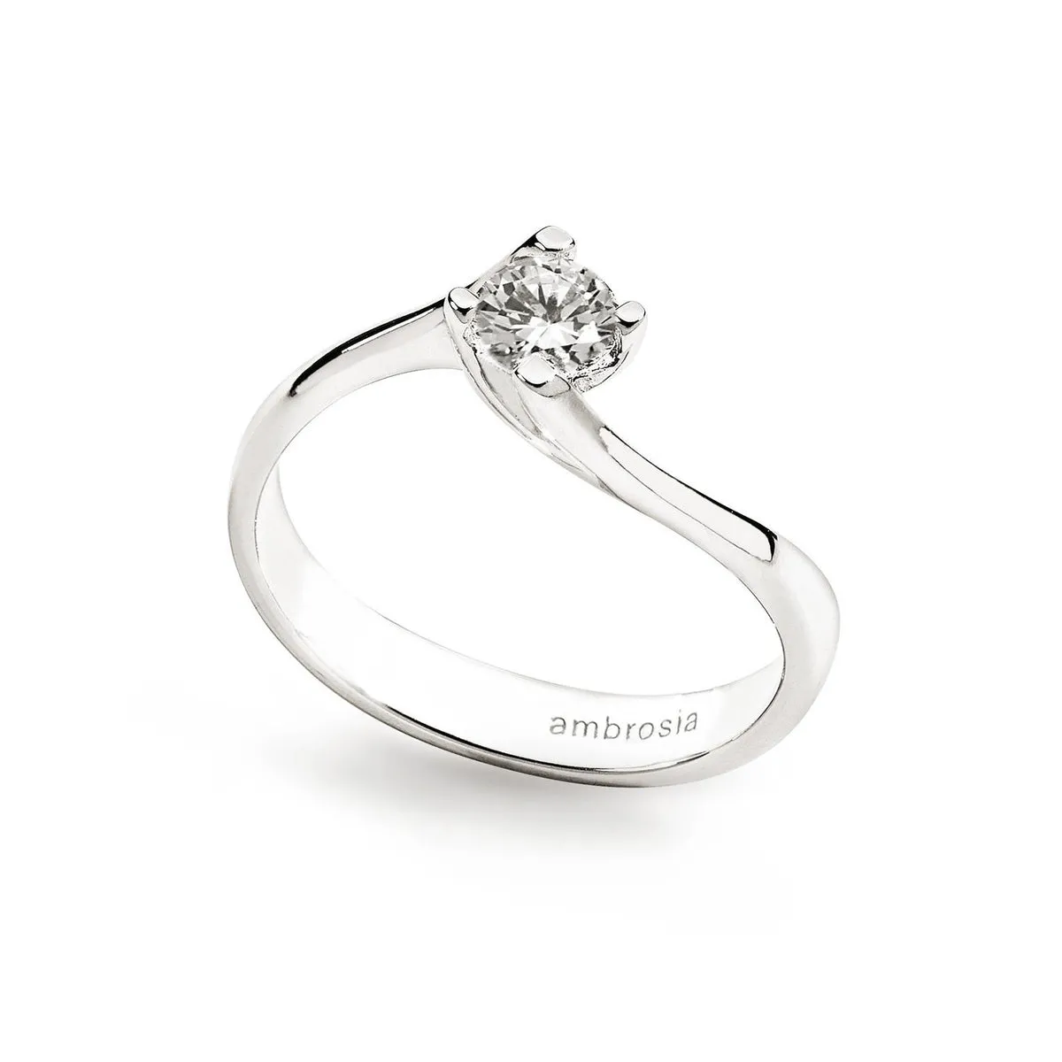 AAZ 073 Anello a Solitario Ambrosia Gioielli in Oro Bianco 18kt e Zircone Bianco