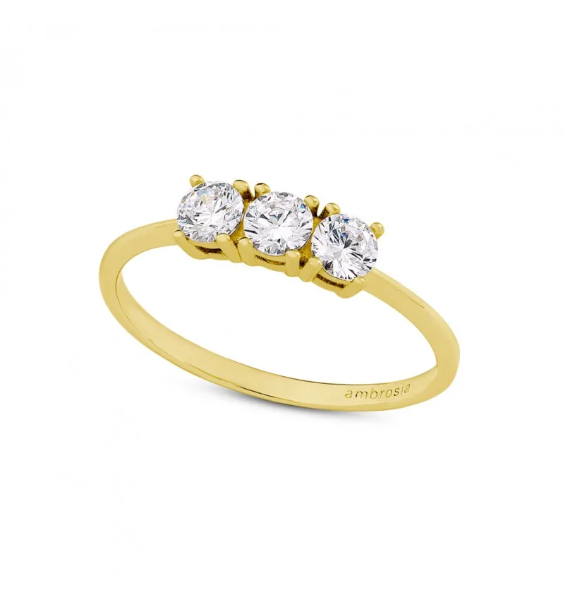 AAZ 082 G Anello Trilogy donna Ambrosia Gioielli in Oro Giallo 18kt e Zirconi Bianchi