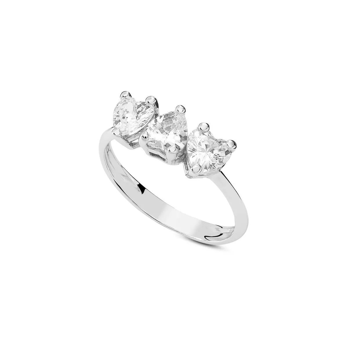 AAZ 084 Anello Trilogy donna Ambrosia Gioielli in Oro Bianco 18kt e Zirconi a forma di Cuore