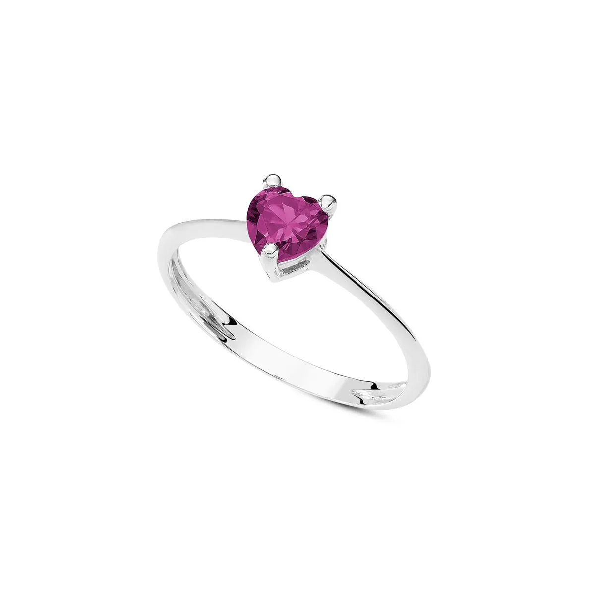 AAZ 093 Anello Donna Ambrosia Gioielli a forma di Cuore in Oro Bianco 18kt e Zircone Rosso