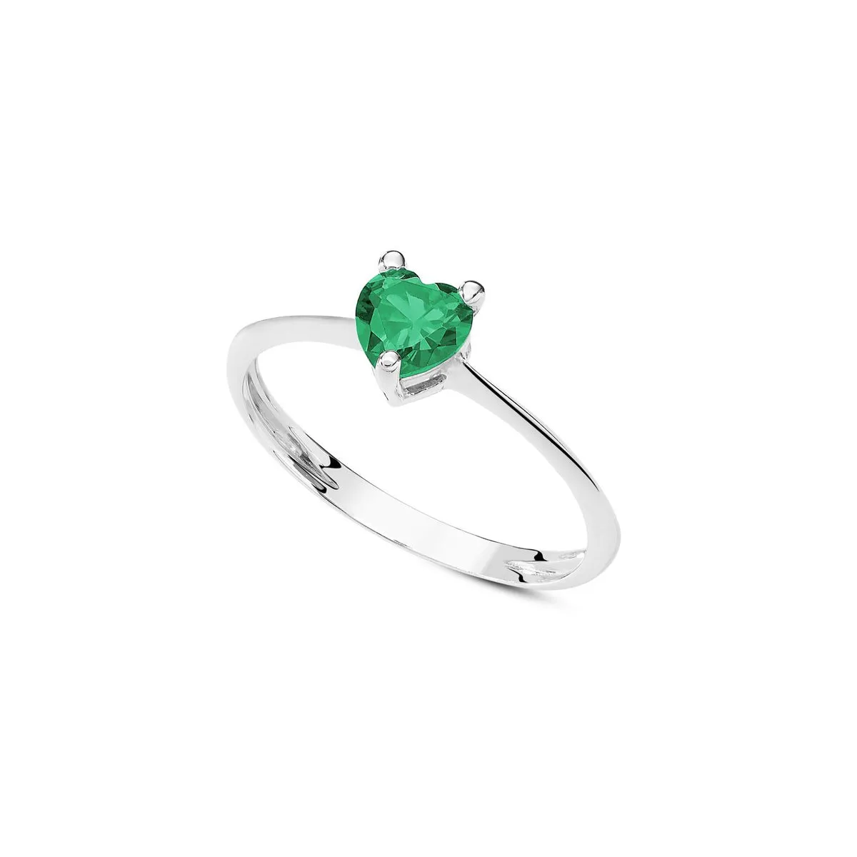 AAZ 094 Anello Donna Ambrosia Gioielli a forma di Cuore in Oro Bianco 18kt e Zircone Verde