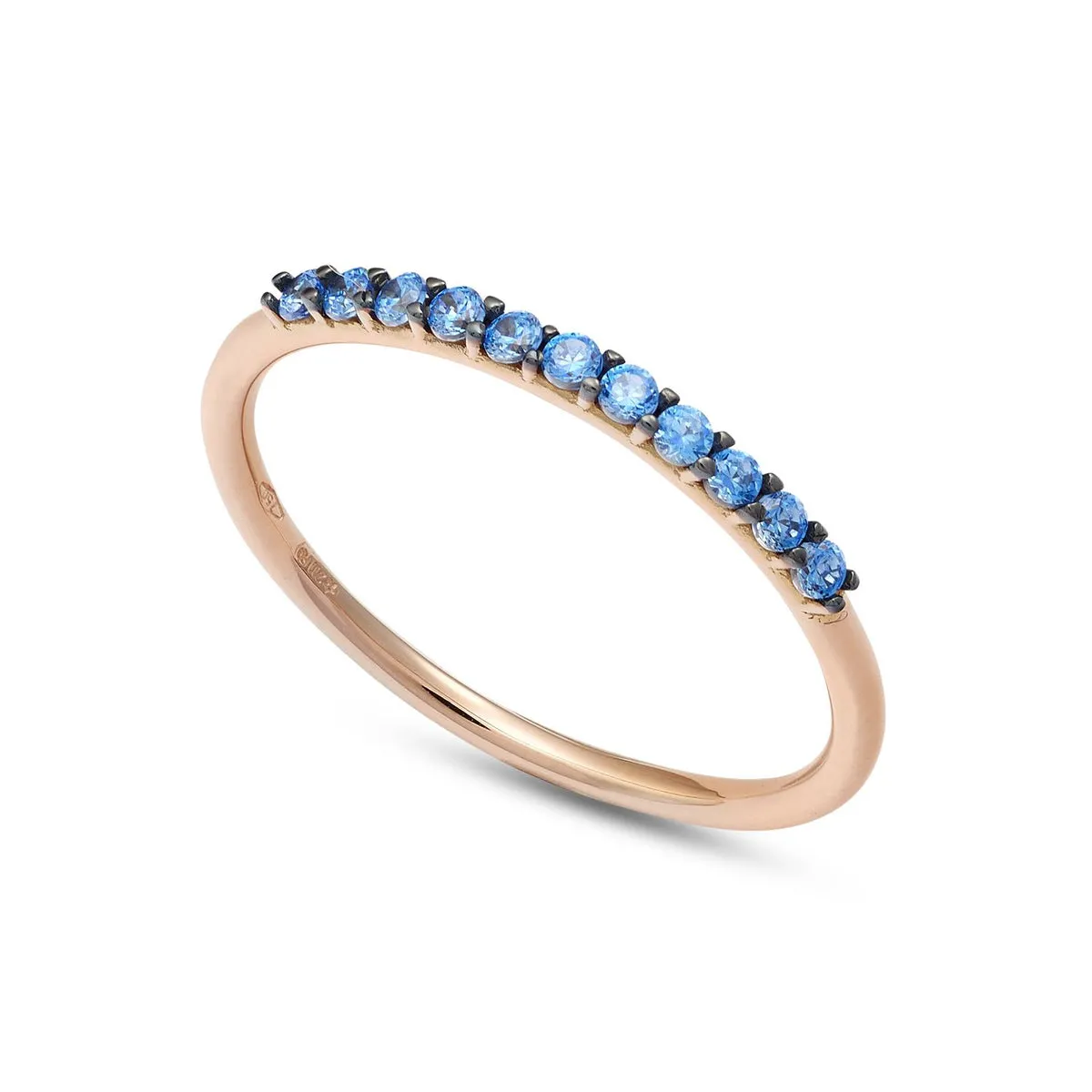 AAZ 117 Anello Veretta donna Ambrosia Gioielli in Oro Rosè 18kt e Zirconi Azzurri