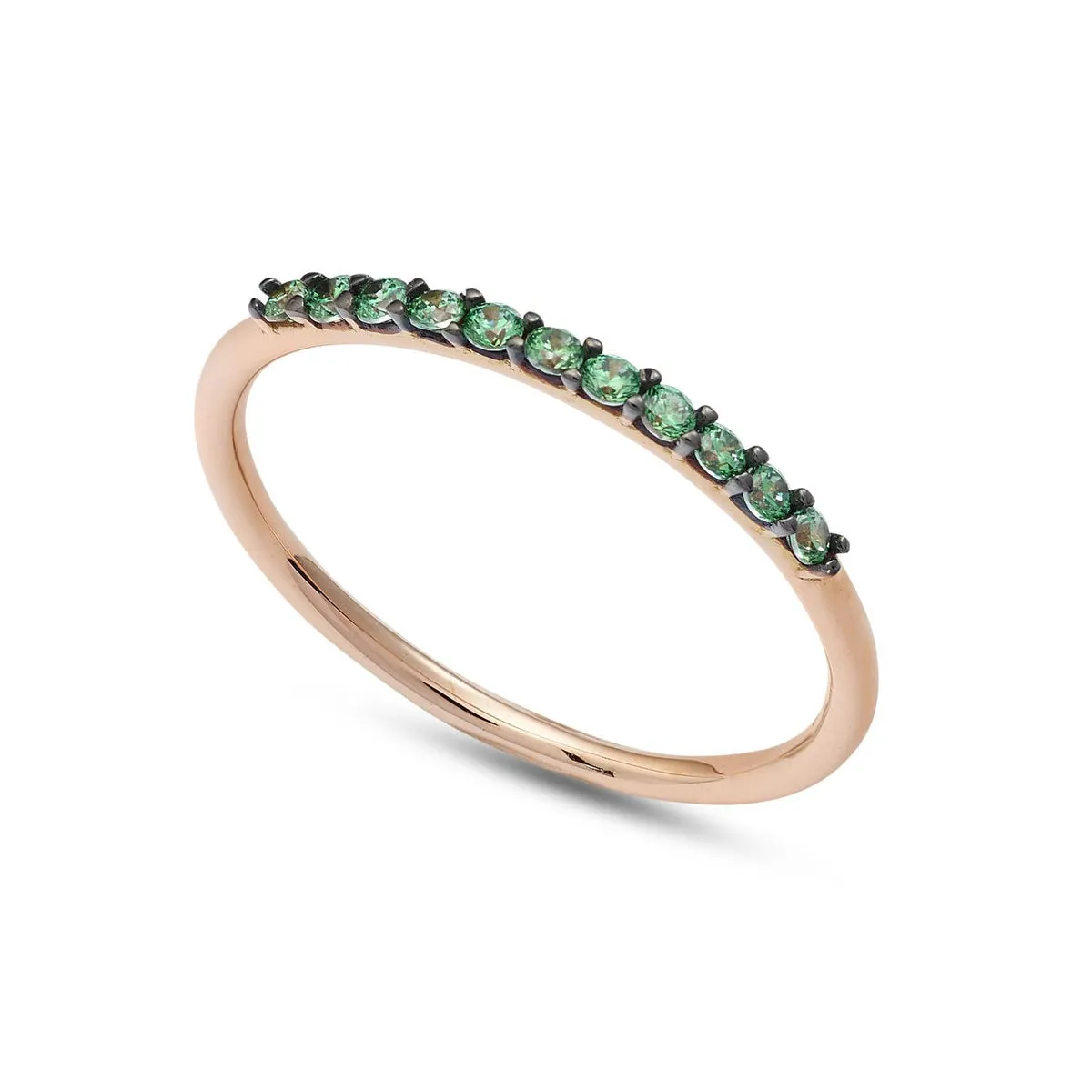 AAZ 118 Anello Veretta donna Ambrosia Gioielli in Oro Rosè 18kt e Zirconi Verdi