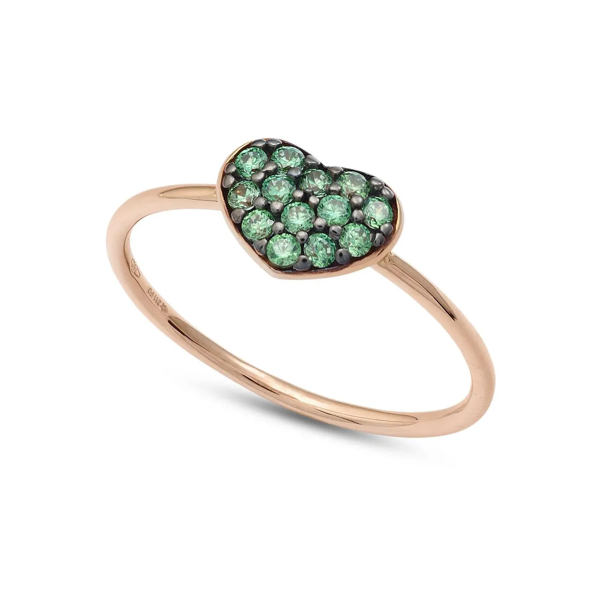 AAZ 126 Anello donna Ambrosia Gioielli a forma di Cuore in Oro Rosè 18kt e Zirconi Verdi