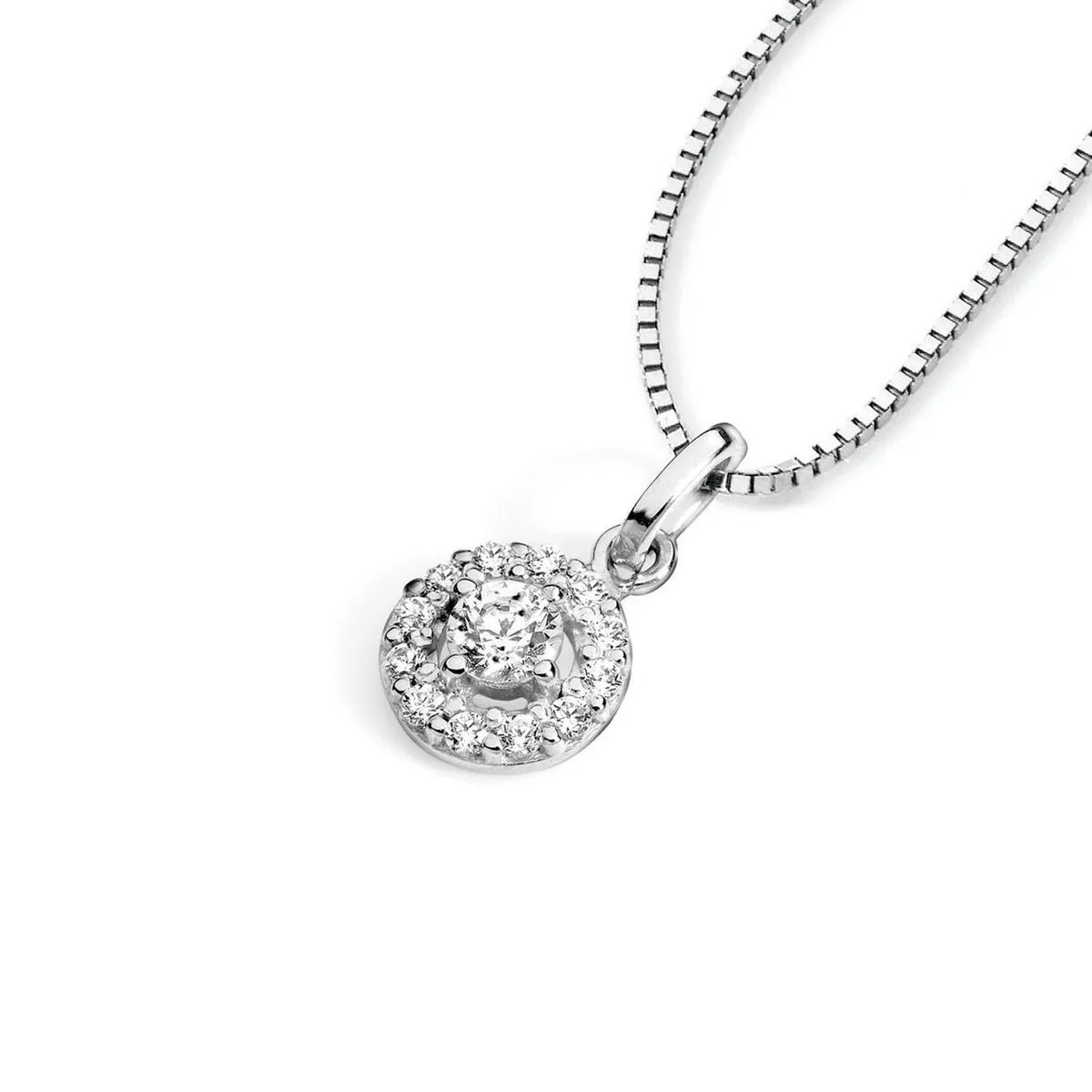 AGZ 123 Collana da Donna Ambrosia Gioielli in Oro Bianco 18kt e contorno di Zirconi