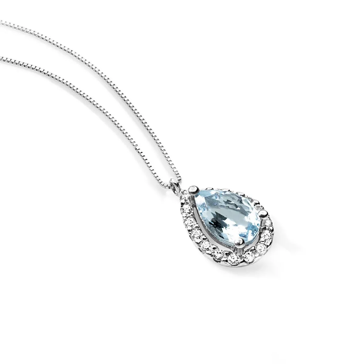 AGZ 149 Collana da Donna Ambrosia Gioielli in Oro Bianco 18kt con Topazio Azzurro e Zirconi