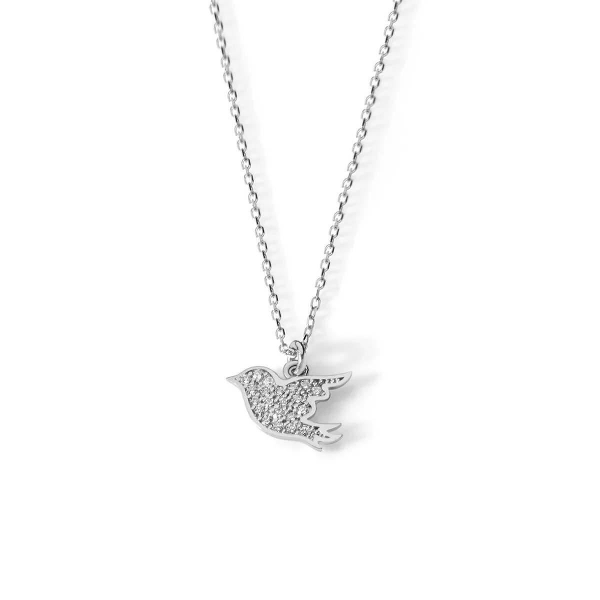 AGZ 241 Collana da Donna Ambrosia Gioielli a forma di Usignolo in Oro Bianco 18kt e Zirconi